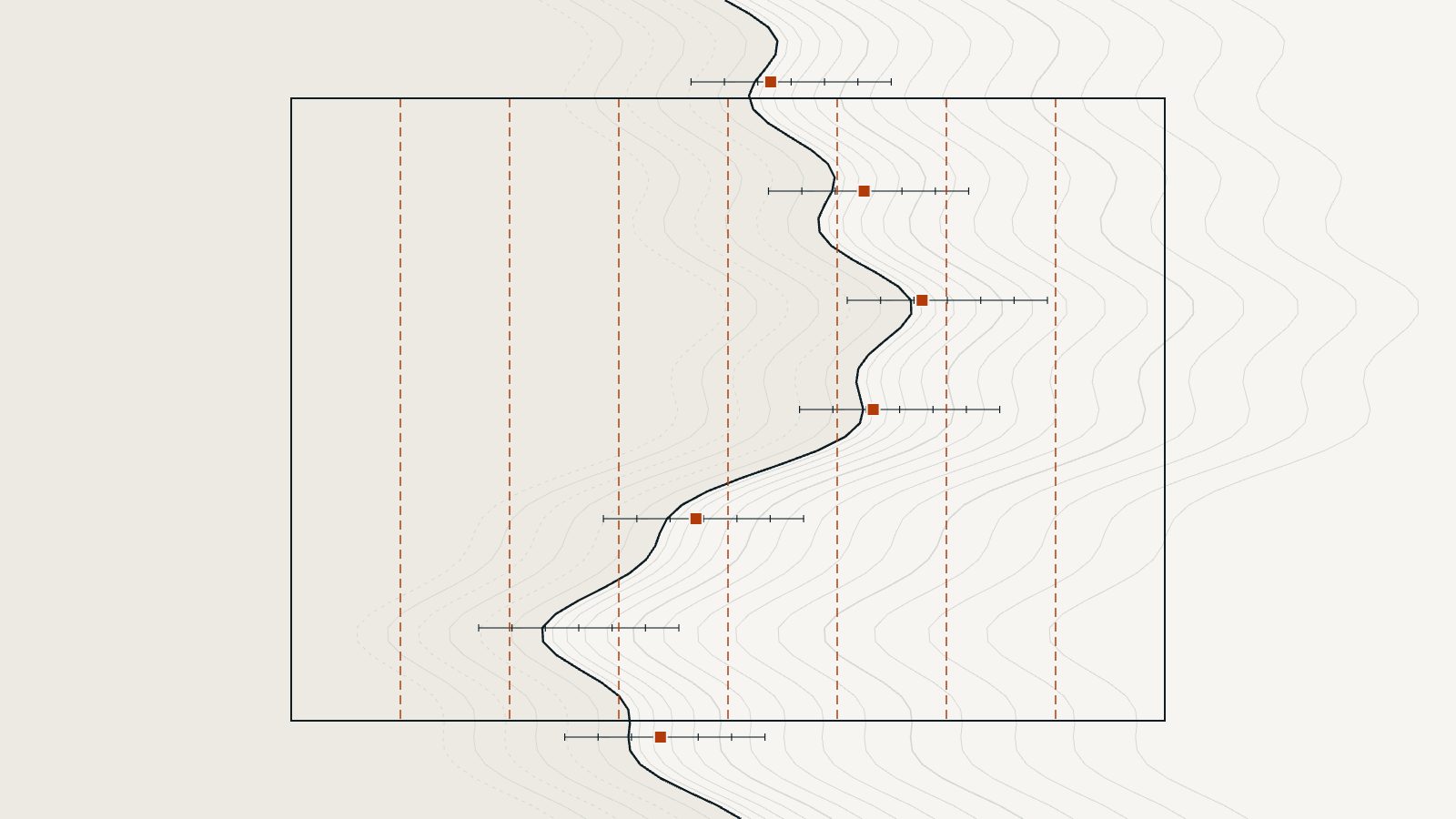 Illustration of drone flight lines over a stretch of coast