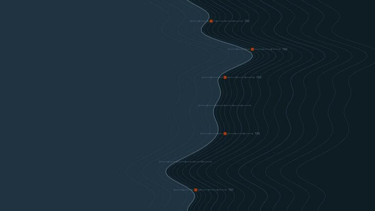 Illustration of a coastline drawn in light lines on a dark background