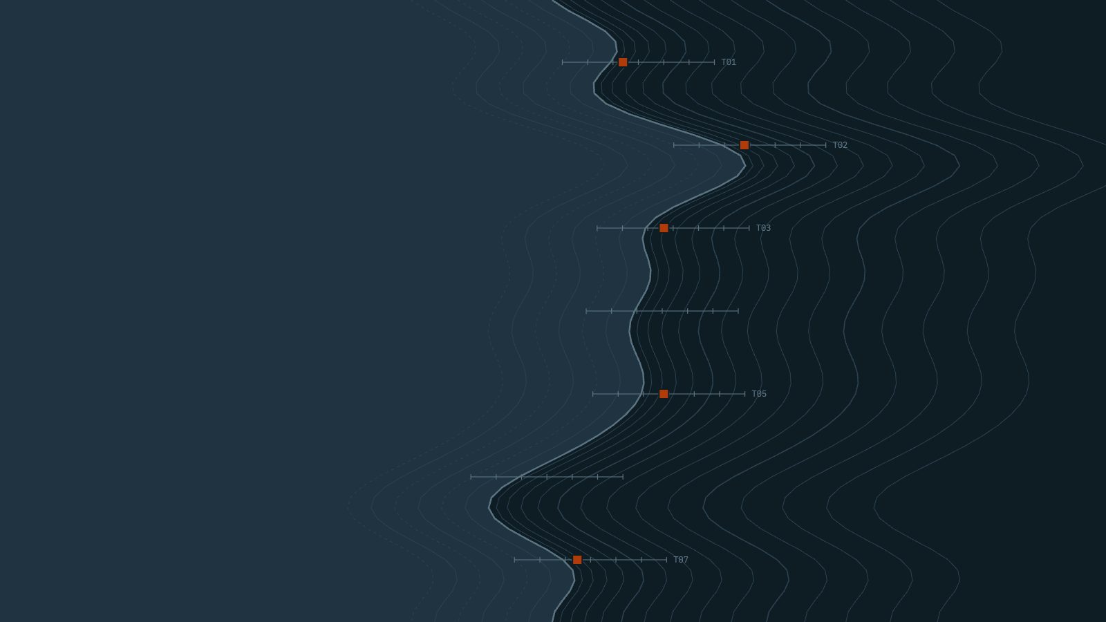 Illustration of a coastline drawn in light lines on a dark background